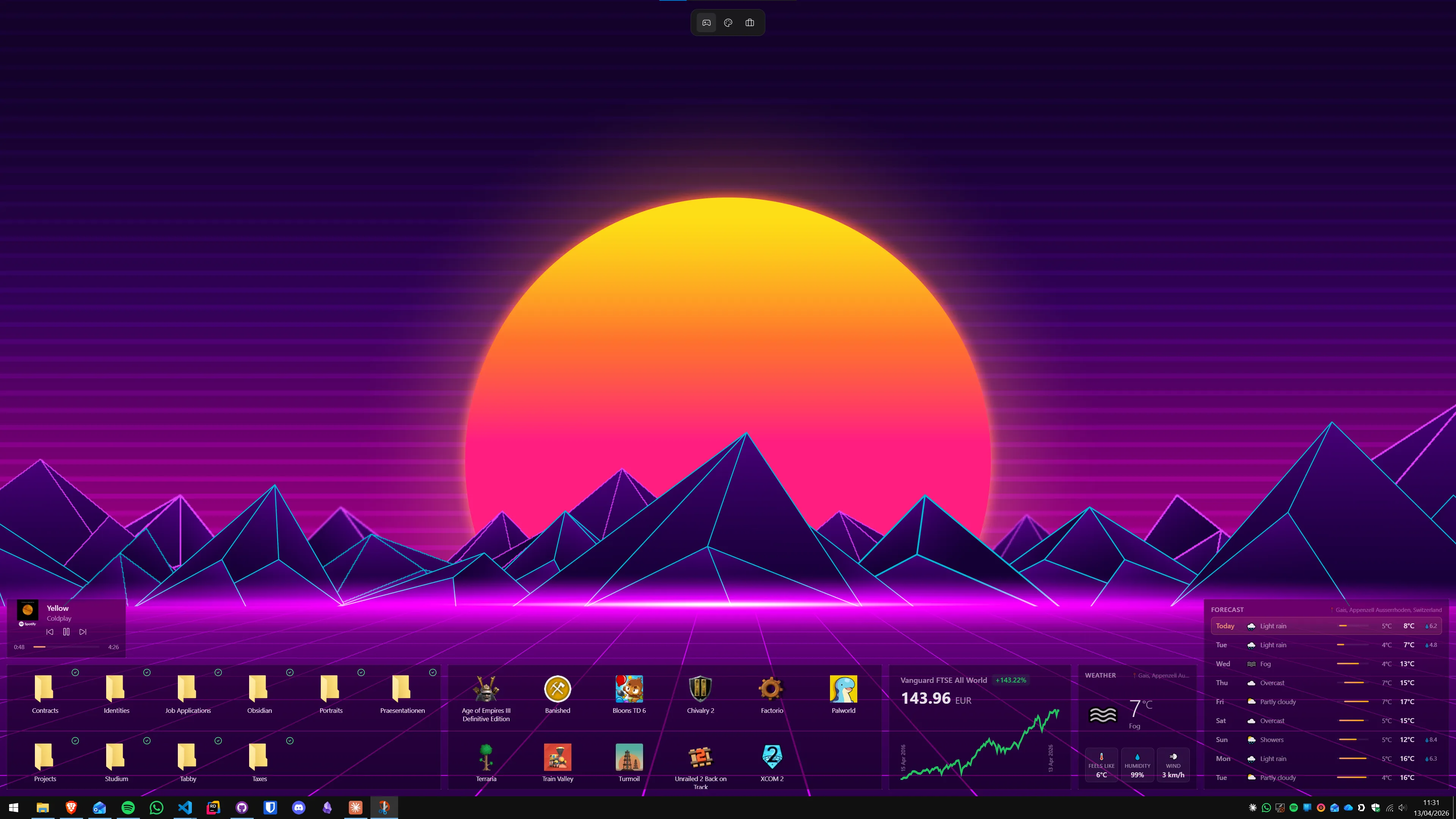 Themia Datei- und Kalender-Widgets auf einem Windows-Desktop